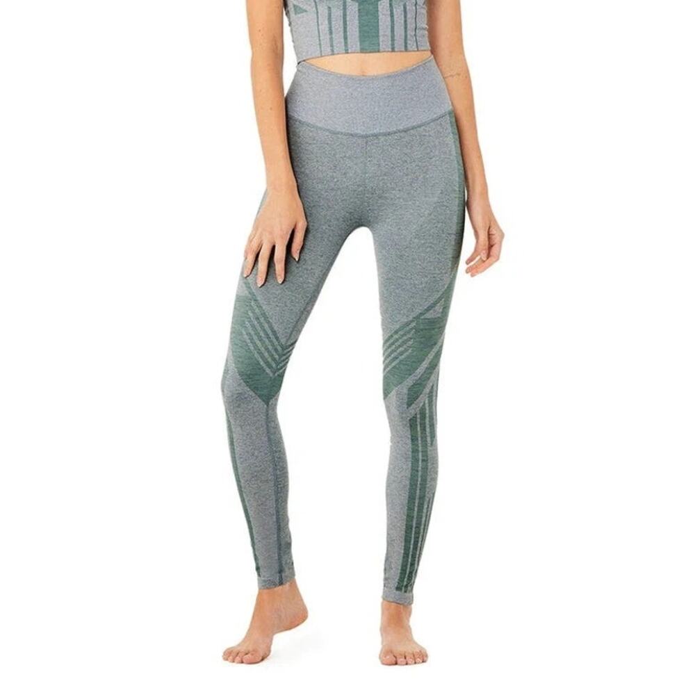 Alo Yoga 7/8 High Waist Seamless Tempo Legging Blue Haze Sprout Heather Size XS